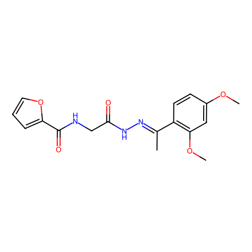 (E)-N-(2-(2-(1-(2,4-dimethoxyphenyl)ethylidene)hydrazinyl)-2-oxoethyl)furan-2-carboxamide structure