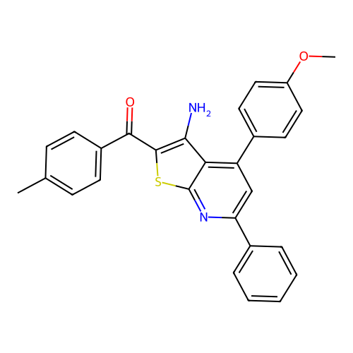 (3-amino-4-(4-methoxyphenyl)-6-phenylthieno[2,3-b]pyridin-2-yl)(p-tolyl)methanone structure