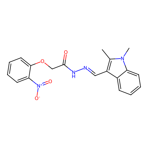 N-[(E)-(1,2-dimethylindol-3-yl)methylideneamino]-2-(2-nitrophenoxy)acetamide structure