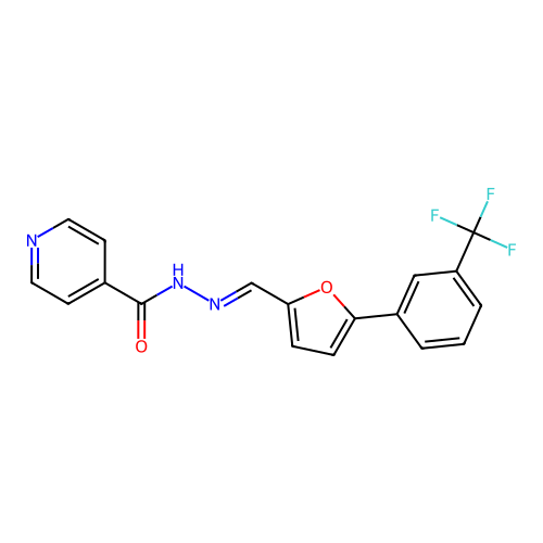 (E)-N'-((5-(3-(trifluoromethyl)phenyl)furan-2-yl)methylene)isonicotinohydrazide structure