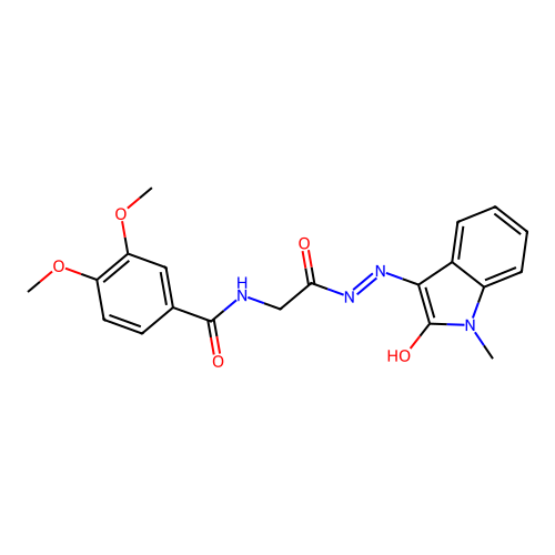 3,4-dimethoxy-N-[2-[2-(1-methyl-2-oxoindol-3-ylidene)hydrazinyl]-2-oxoethyl]benzamide structure