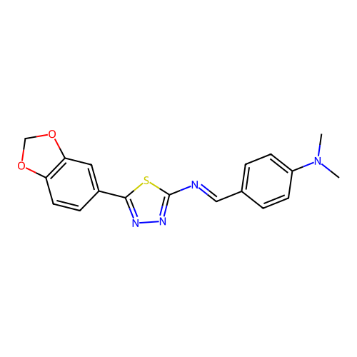 4-[(E)-[5-(1,3-benzodioxol-5-yl)-1,3,4-thiadiazol-2-yl]iminomethyl]-N,N-dimethylaniline structure