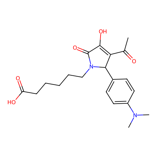 6-{3-acetyl-2-[4-(dimethylamino)phenyl]-4-hydroxy-5-oxo-2,5-dihydro-1H-pyrrol-1-yl}hexanoic acid structure