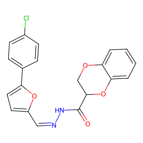 (Z)-N'-((5-(4-chlorophenyl)furan-2-yl)methylene)-2,3-dihydrobenzo[b][1,4]dioxine-2-carbohydrazide structure