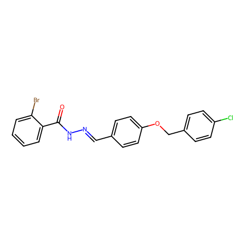 2-bromo-N-[[4-[(4-chlorophenyl)methoxy]phenyl]methylideneamino]benzamide structure
