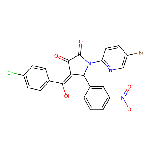 (4E)-1-(5-bromopyridin-2-yl)-4-[(4-chlorophenyl)-hydroxymethylidene]-5-(3-nitrophenyl)pyrrolidine-2,3-dione structure