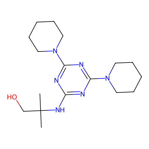 2-((4,6-Di(piperidin-1-yl)-1,3,5-triazin-2-yl)amino)-2-methylpropan-1-ol structure