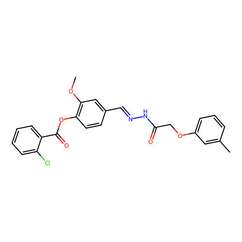 2-Methoxy-4-(2-((3-methylphenoxy)acetyl)carbohydrazonoyl)phenyl 2-chlorobenzoate structure
