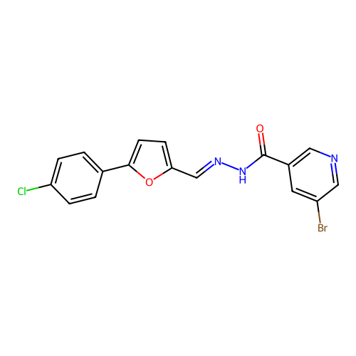 5-bromo-N'-{(E)-[5-(4-chlorophenyl)furan-2-yl]methylidene}pyridine-3-carbohydrazide structure