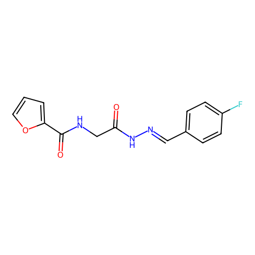 (E)-N-(2-(2-(4-fluorobenzylidene)hydrazinyl)-2-oxoethyl)furan-2-carboxamide structure