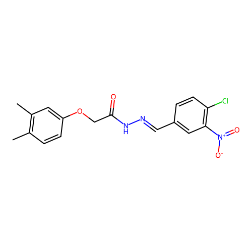 N-[(E)-(4-chloro-3-nitrophenyl)methylideneamino]-2-(3,4-dimethylphenoxy)acetamide structure