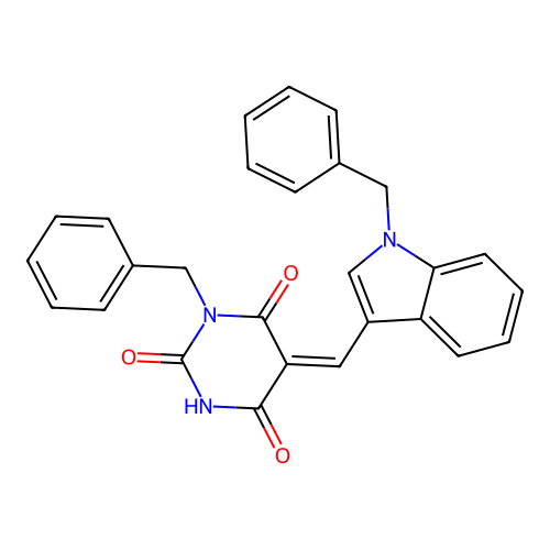 (5Z)-1-benzyl-5-[(1-benzylindol-3-yl)methylidene]-1,3-diazinane-2,4,6-trione structure