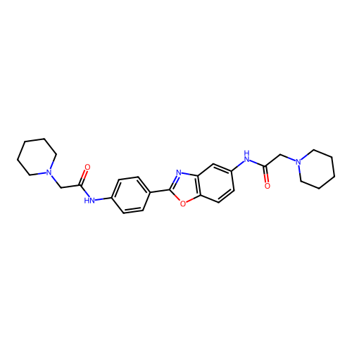 2-(1-piperidyl)-N-[2-[4-[[2-(1-piperidyl)acetyl]amino]phenyl]benzooxazol-5-yl]acetamide structure