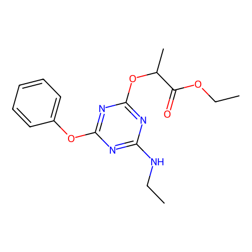 Ethyl 2-{[4-(ethylamino)-6-phenoxy-1,3,5-triazin-2-yl]oxy}propanoate structure