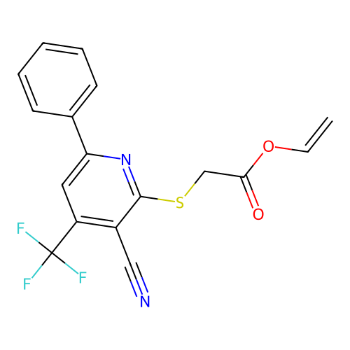 Vinyl 2-[3-cyano-6-phenyl-4-(trifluoromethyl)-2-pyridylthio]acetate structure