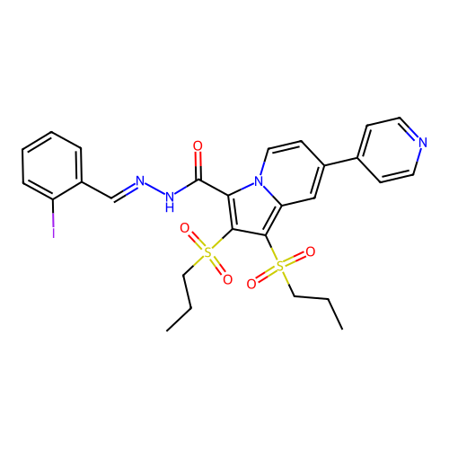 N'-(2-iodobenzylidene)-1,2-bis(propylsulfonyl)-7-(4-pyridinyl)-3-indolizinecarbohydrazide structure