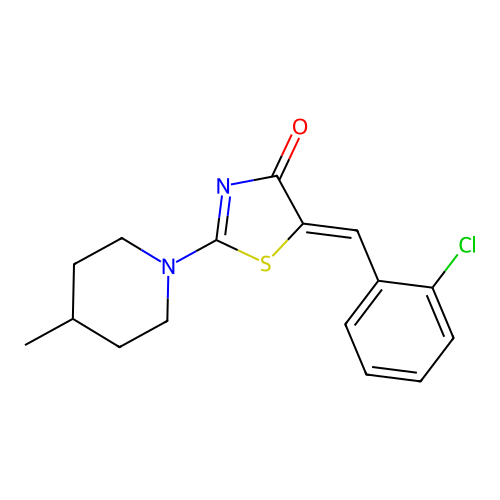 5-(2-chlorobenzylidene)-2-(4-methyl-1-piperidinyl)-1,3-thiazol-4(5H)-one structure