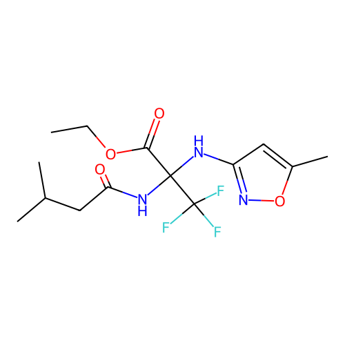 ethyl 3,3,3-trifluoro-2-[(3-methylbutanoyl)amino]-N-(5-methyl-1,2-oxazol-3-yl)alaninate structure