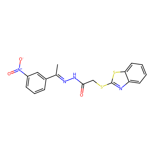(E)-2-(benzo[d]thiazol-2-ylthio)-N'-(1-(3-nitrophenyl)ethylidene)acetohydrazide structure
