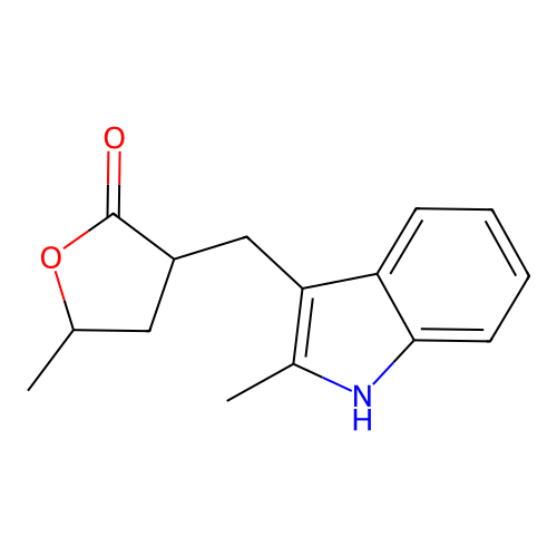 5-methyl-3-((2-methyl-1H-indol-3-yl)methyl)dihydrofuran-2(3H)-one structure