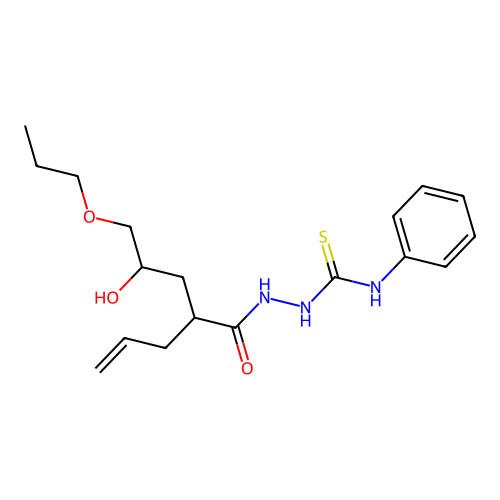 2-(2-(2-hydroxy-3-propoxypropyl)pent-4-enoyl)-N-phenylhydrazinecarbothioamide structure