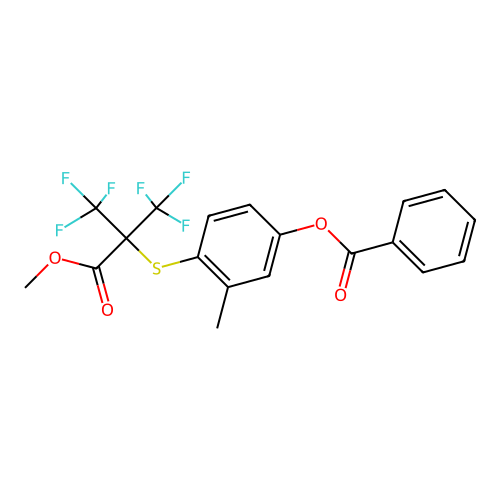 [4-(1,1,1,3,3,3-hexafluoro-2-methoxycarbonylpropan-2-yl)sulfanyl-3-methylphenyl] benzoate structure
