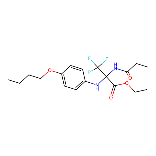 Ethyl 2-(4-butoxyanilino)-3,3,3-trifluoro-2-propionamidopropionate structure