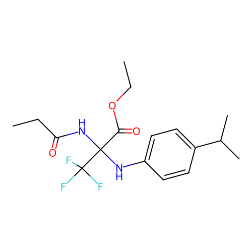 Ethyl 3,3,3-trifluoro-2-(4-isopropylanilino)-2-propionamidopropionate structure