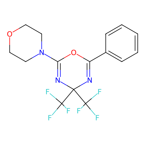 2-Morpholino-6-phenyl-4,4-bis(trifluoromethyl)-1,3,5-oxadiazine structure