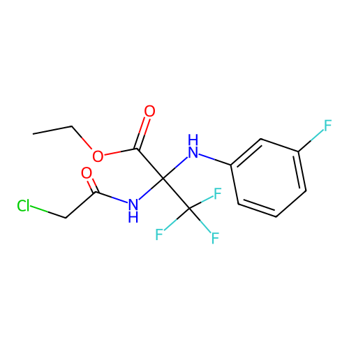 Ethyl 2-(2-chloroacetamido)-3,3,3-trifluoro-2-(3-fluoroanilino)propionate structure