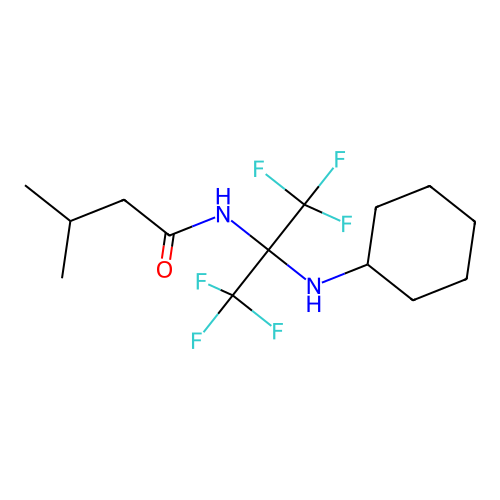 N-[1-(Cyclohexylamino)-2,2,2-trifluoro-1-(trifluoromethyl)ethyl]isovaleramide structure
