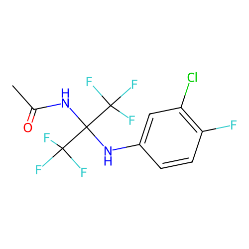 N-{2-[(3-chloro-4-fluorophenyl)amino]-1,1,1,3,3,3-hexafluoropropan-2-yl}acetamide structure