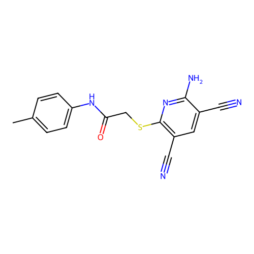 2-[(6-amino-3,5-dicyanopyridin-2-yl)sulfanyl]-N-(4-methylphenyl)acetamide structure
