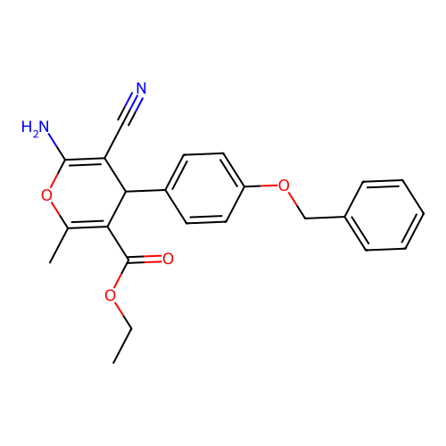 ethyl 6-amino-4-[4-(benzyloxy)phenyl]-5-cyano-2-methyl-4H-pyran-3-carboxylate structure