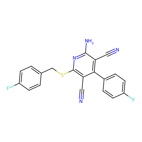 2-amino-4-(4-fluorophenyl)-6-[(4-fluorophenyl)methylsulfanyl]pyridine-3,5-dicarbonitrile structure