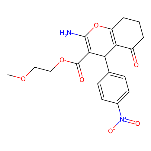 2-methoxyethyl 2-amino-4-(4-nitrophenyl)-5-oxo-5,6,7,8-tetrahydro-4H-chromene-3-carboxylate structure