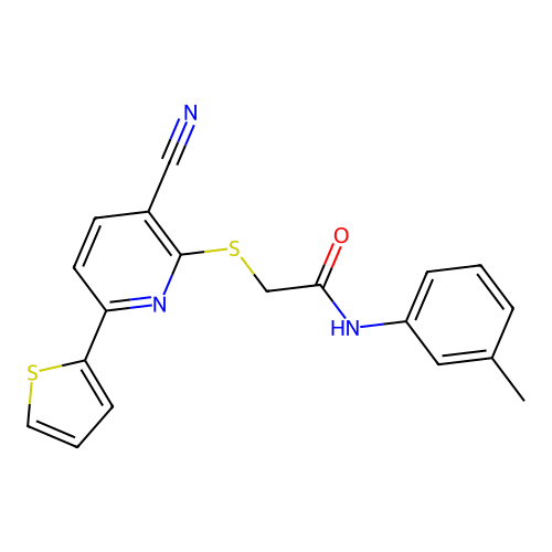 2-{[3-cyano-6-(thiophen-2-yl)pyridin-2-yl]sulfanyl}-N-(3-methylphenyl)acetamide structure