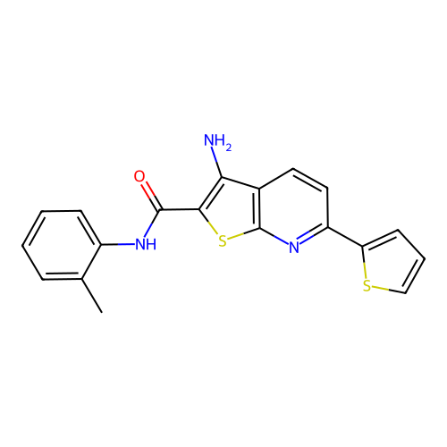 3-amino-N-(2-methylphenyl)-6-(thiophen-2-yl)thieno[2,3-b]pyridine-2-carboxamide structure