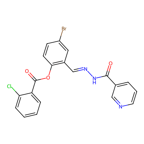 4-Bromo-2-(2-(3-pyridinylcarbonyl)carbohydrazonoyl)phenyl 2-chlorobenzoate structure