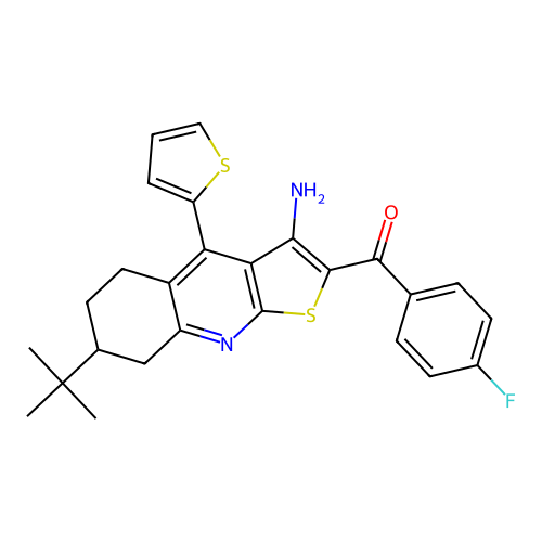 (3-amino-7-(tert-butyl)-4-(thiophen-2-yl)-5,6,7,8-tetrahydrothieno[2,3-b]quinolin-2-yl)(4-fluorophenyl)methanone structure