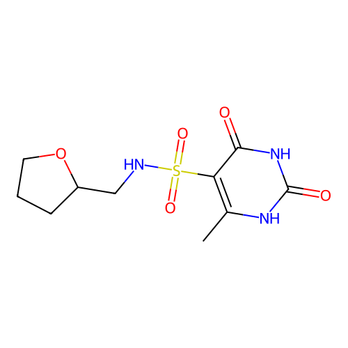 2,4-dihydroxy-6-methyl-N-(tetrahydrofuran-2-ylmethyl)pyrimidine-5-sulfonamide structure