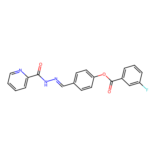4-{(E)-[2-(pyridin-2-ylcarbonyl)hydrazinylidene]methyl}phenyl 3-fluorobenzoate structure