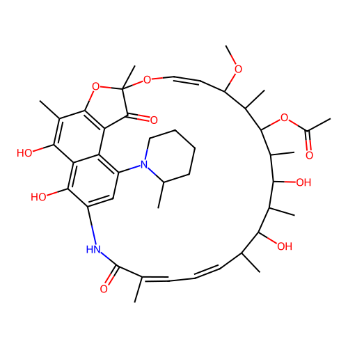 (12Z,14Z,24Z)-5,6,17,19-Tetrahydroxy-23-methoxy-2,4,12,16,18,20,22-heptamethyl-9-(2-methylpiperidin-1-yl)-1,11-dioxo-1,2-dihydro-2,7-(epoxypentadeca[1,11,13]trienoimino)naphtho[2,1-b]furan-21-yl acetate structure