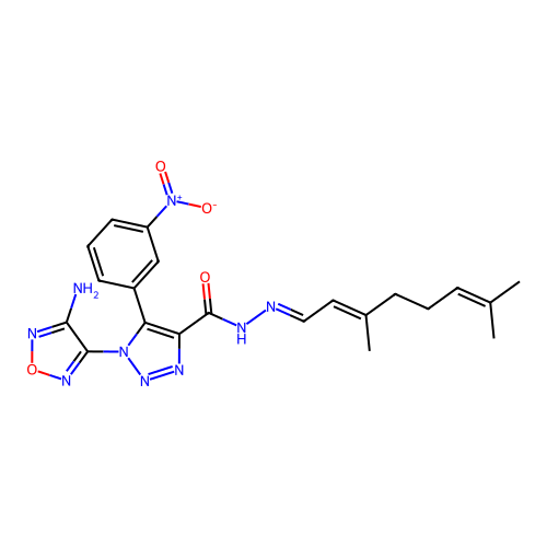 1-(4-amino-1,2,5-oxadiazol-3-yl)-N'-(3,7-dimethyl-2,6-octadienylidene)-5-{3-nitrophenyl}-1H-1,2,3-triazole-4-carbohydrazide structure