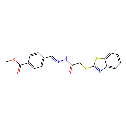 methyl 4-((E)-{[(1,3-benzothiazol-2-ylsulfanyl)acetyl]hydrazono}methyl)benzoate structure