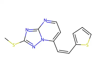 2-Methylsulfanyl-7-(2-thiophen-2-ylethenyl)-[1,2,4]triazolo[1,5-a]pyrimidine structure