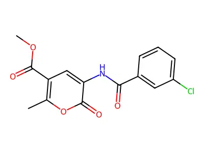 methyl 3-[(3-chlorobenzoyl)amino]-6-methyl-2-oxo-2H-pyran-5-carboxylate structure