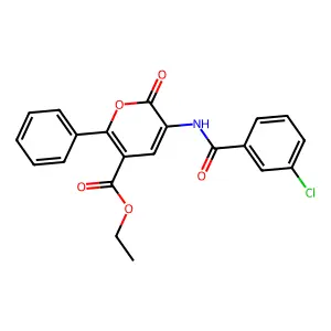 Ethyl 3-((3-chlorobenzoyl)amino)-2-oxo-6-phenyl-2H-pyran-5-carboxylate structure
