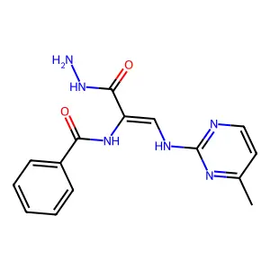 N-{1-(hydrazinocarbonyl)-2-[(4-methyl-2-pyrimidinyl)amino]vinyl}benzenecarboxamide structure