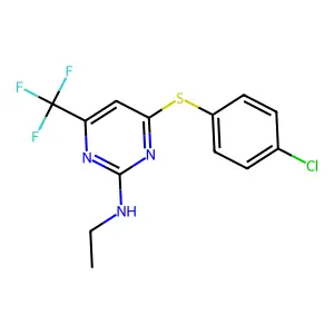 N-[4-[(4-chlorophenyl)sulfanyl]-6-(trifluoromethyl)-2-pyrimidinyl]-N-ethylamine structure